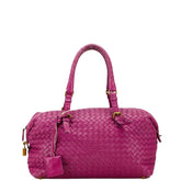 ボッテガヴェネタ イントレチャート ハンドバッグ ミニボストンバッグ パープル レザー レディース BOTTEGAVENETA 【中古】